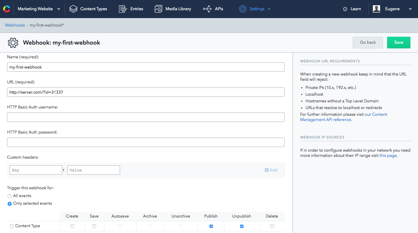 Creating a new webhook